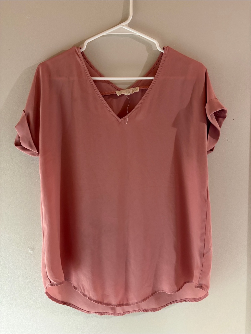 Pink Rose Dusty Rose V-Neck Short Sleeve Blouse